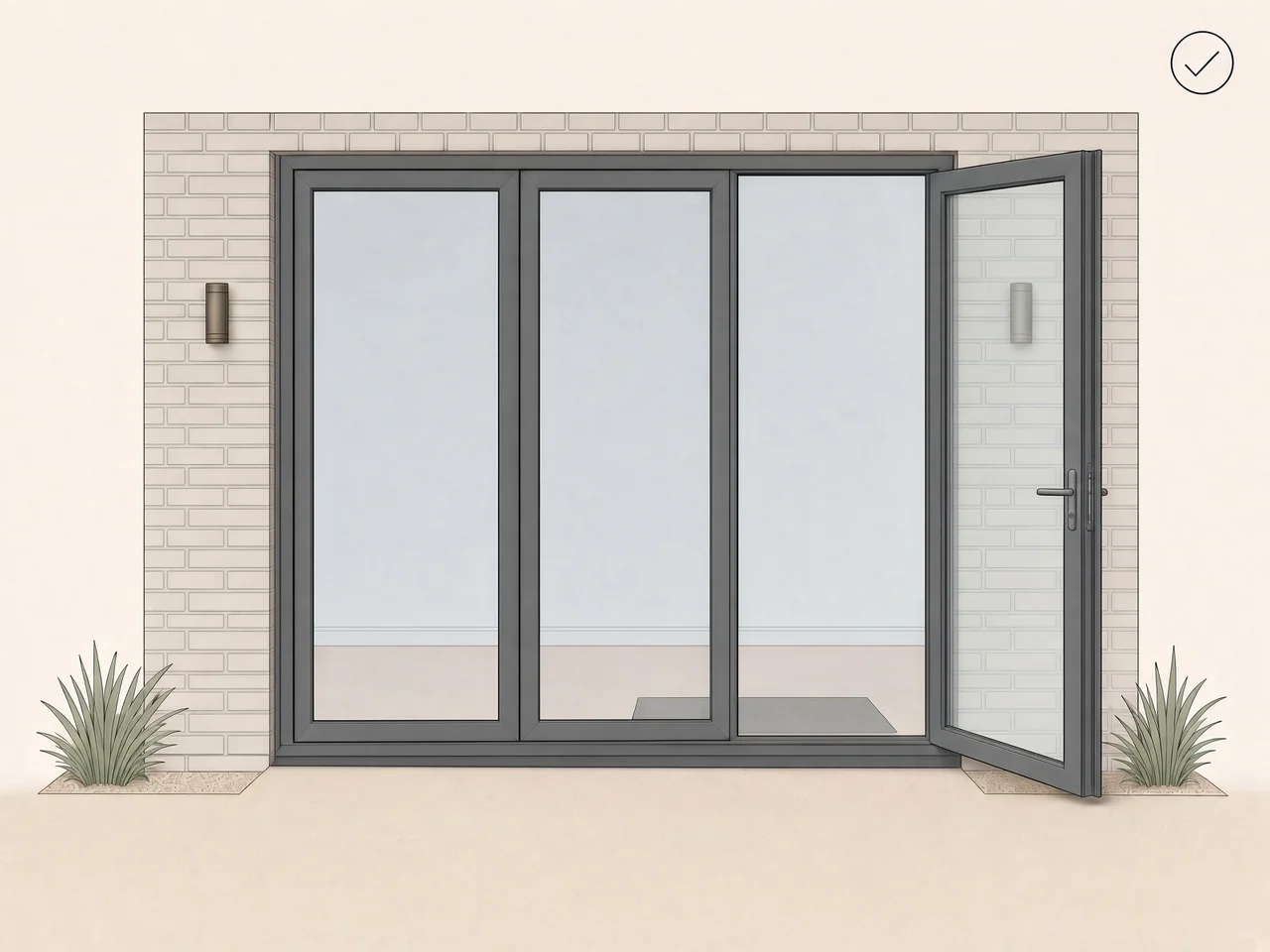 Illustration of a completed garden-facing doorway
